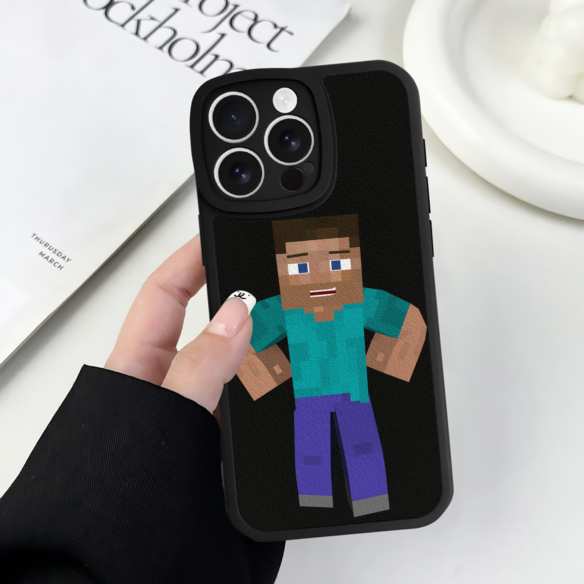 （画像用） マインクラフト ブロックの世界 Minecraft MC Block world 【iPhone 16シリーズ対応】シリコンスマホケース（レザー調） 材質：シリコン